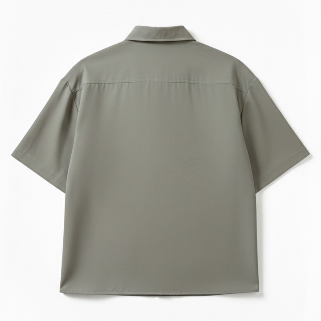 camisa producto 1 verde espalda Espalda de la camisa oversize verde olivo de viscosa twill, con caída fluida